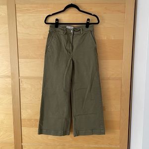 everlane wide leg cropped pants, olive green